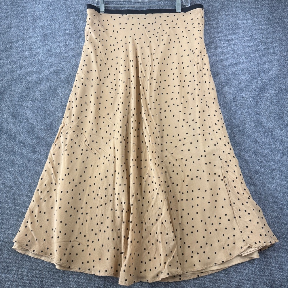 Rachel Zoe Skirt Polka Dot Midi Tan Black Viscose Elastic Waist L Cottagecore